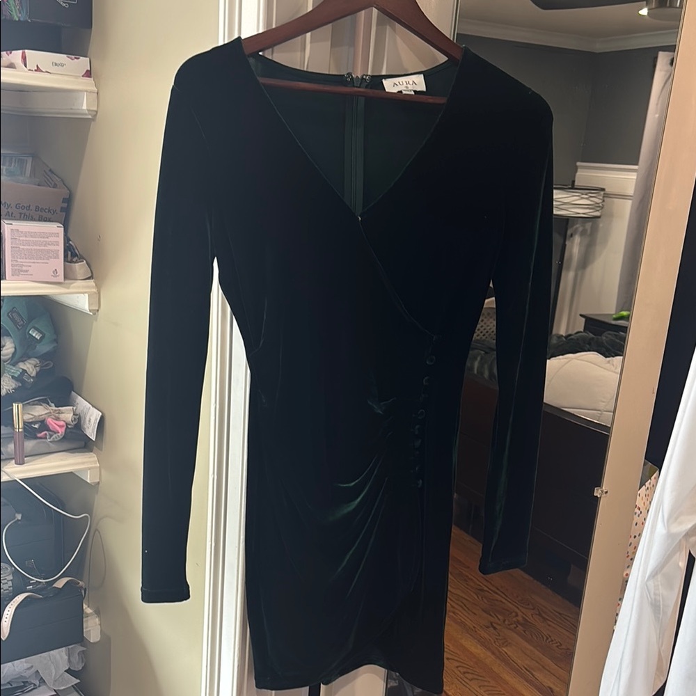 Green Velvet Wrap Dress